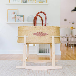 Moses Basket with Organic Flax Mattress Pad and Rocking Stand - Wholesome Linen