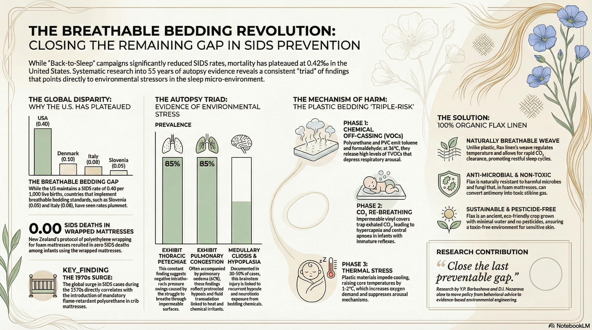 Infographic summarizing the autopsy triad and three-phase cascade model.
