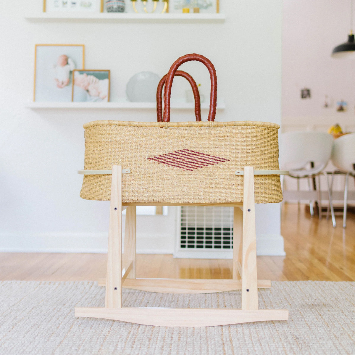 Moses Basket with Organic Flax Mattress Pad and Rocking Stand - Wholesome Linen