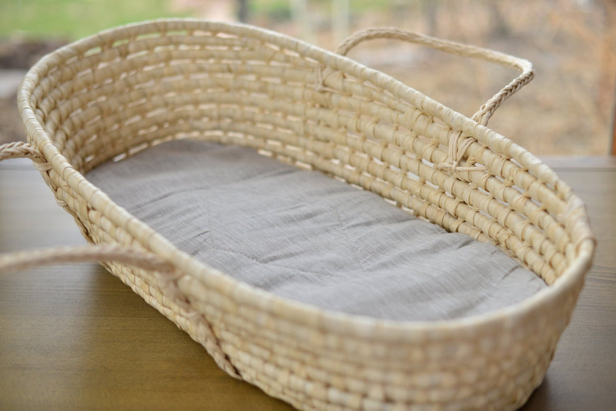 Wholesome Linen - Custom Sized Oval Organic Flax Baby Mattress for Bassinet &amp; Moses Baskets - 13 x 28 x 1.7 in