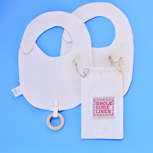 Organic Linen Bibs & Wooden Teether - Wholesome Linen